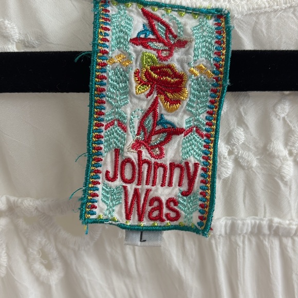 Johnny Was Cream and Blue Asymmetrical Embellished Tank Top - Picture 2 of 4